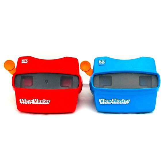 3D View-Master Viewer Red & Blue w/ Orange Lever Model L 1980's Vintage 2-Pk - Picture 1 of 14